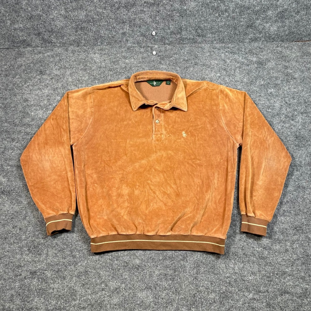 Hunt Club JCPenney Velour Polo Shirt Brown Long Sleeve Vintage Women L